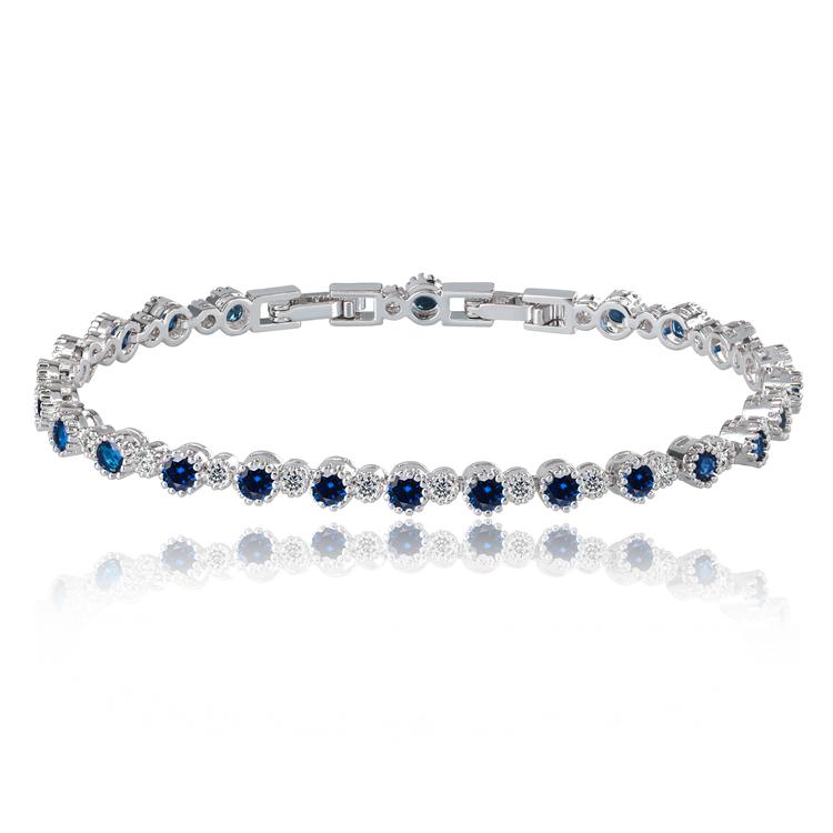 Sapphire and White Diamond Tennis Bracelet with Round Cut Cubic