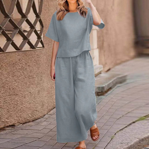 European And American Women's Linen Casual Loose Solid Color Suit