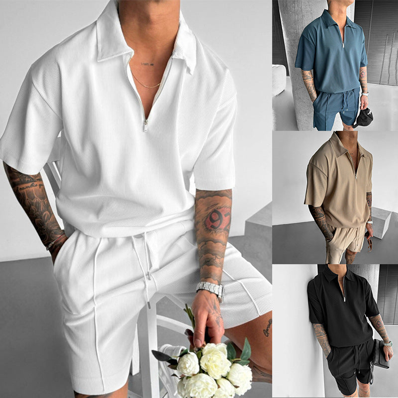 Summer Fashion Mens Clothing Men's Suits New Zipper Polo Casual Short