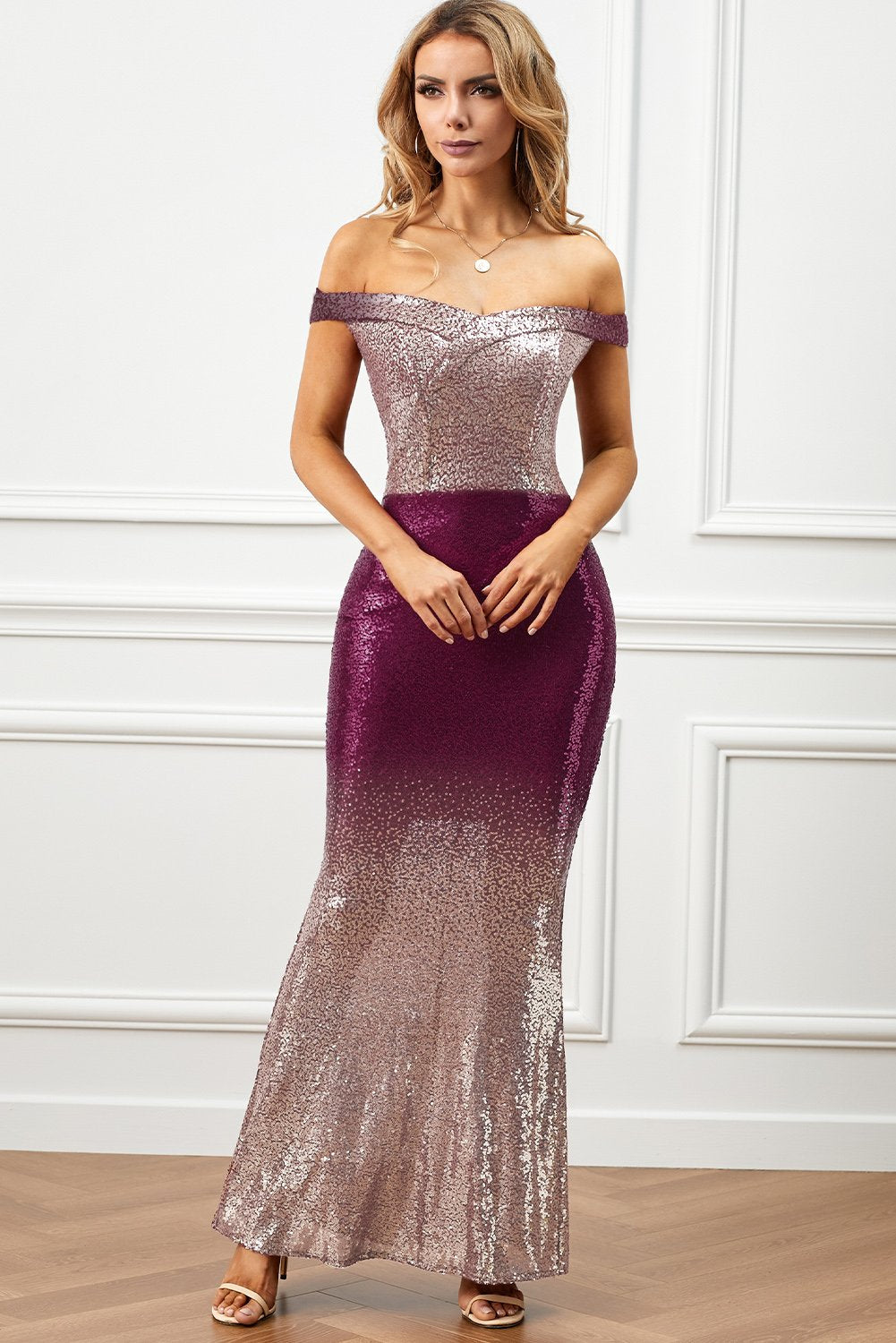 Off-the-shoulder Sequin Party Evening Maxi Dress