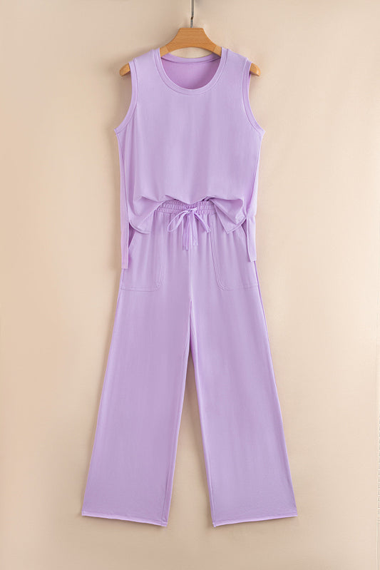 Mineral Wash Round Neck Tank & Pants Set