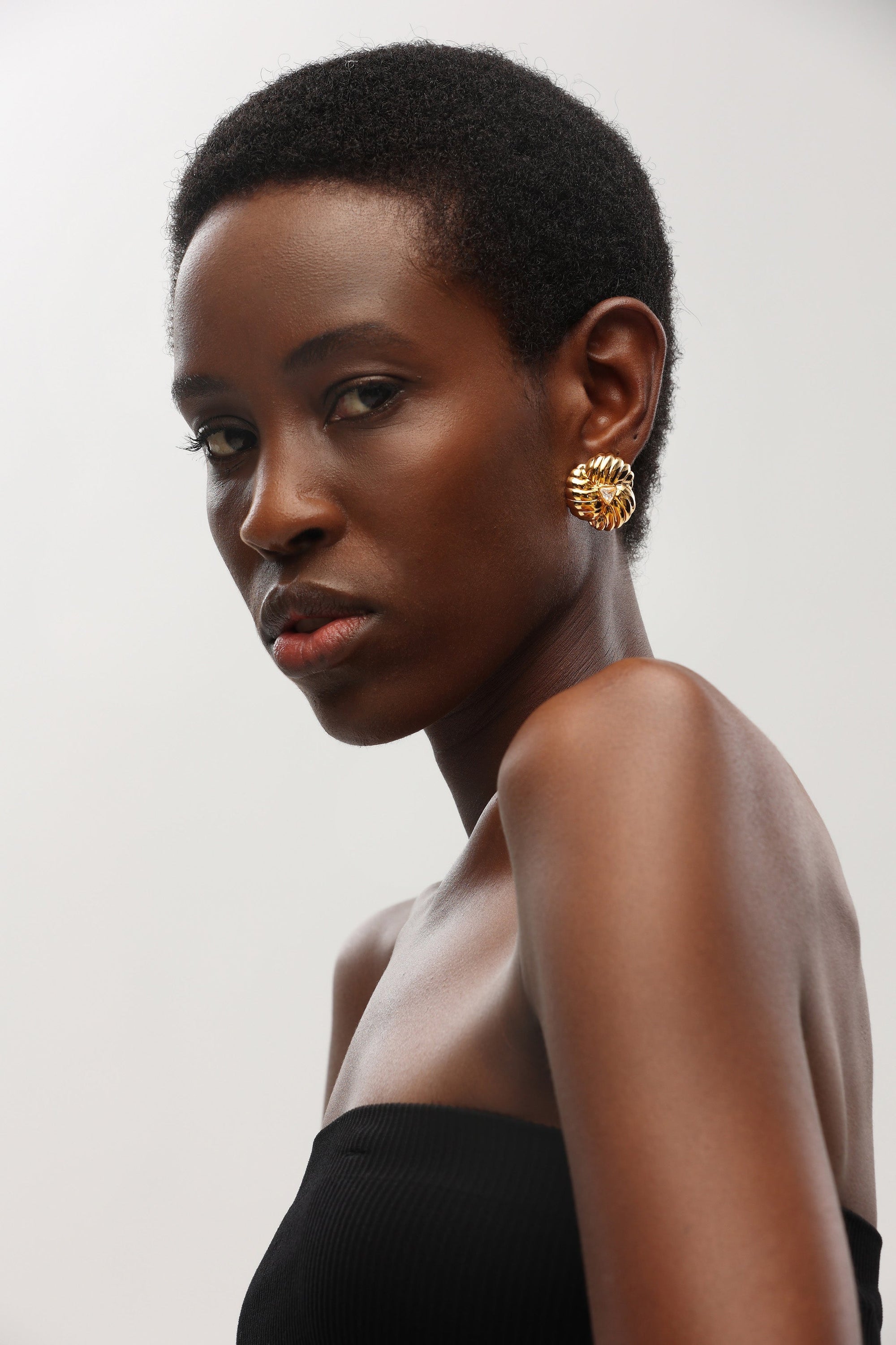 Gold Clover Designed Stud Earrings