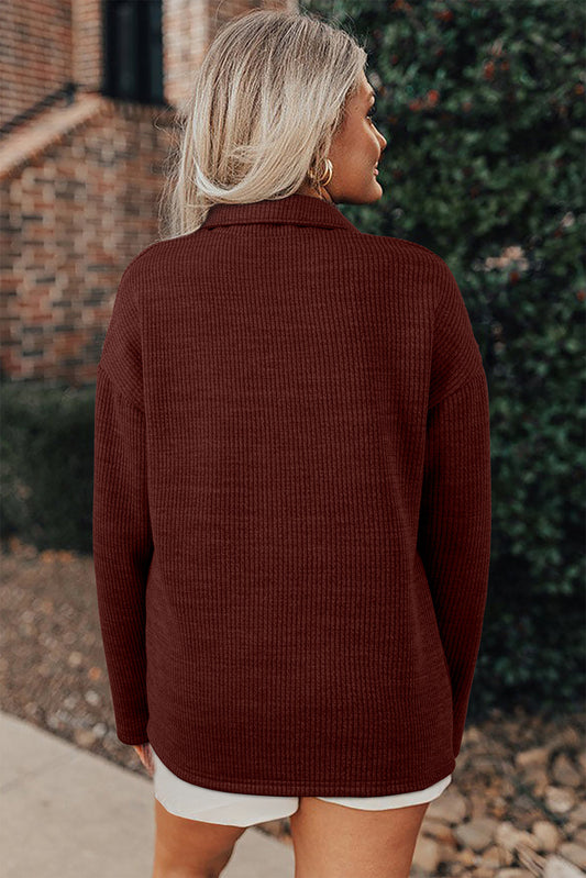 Ribbed Knit Flap Pocket Button-Up Shacket