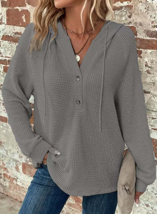 Waffle Hooded Sweater Sweatshirt Fashion Casual Long-sleeved
