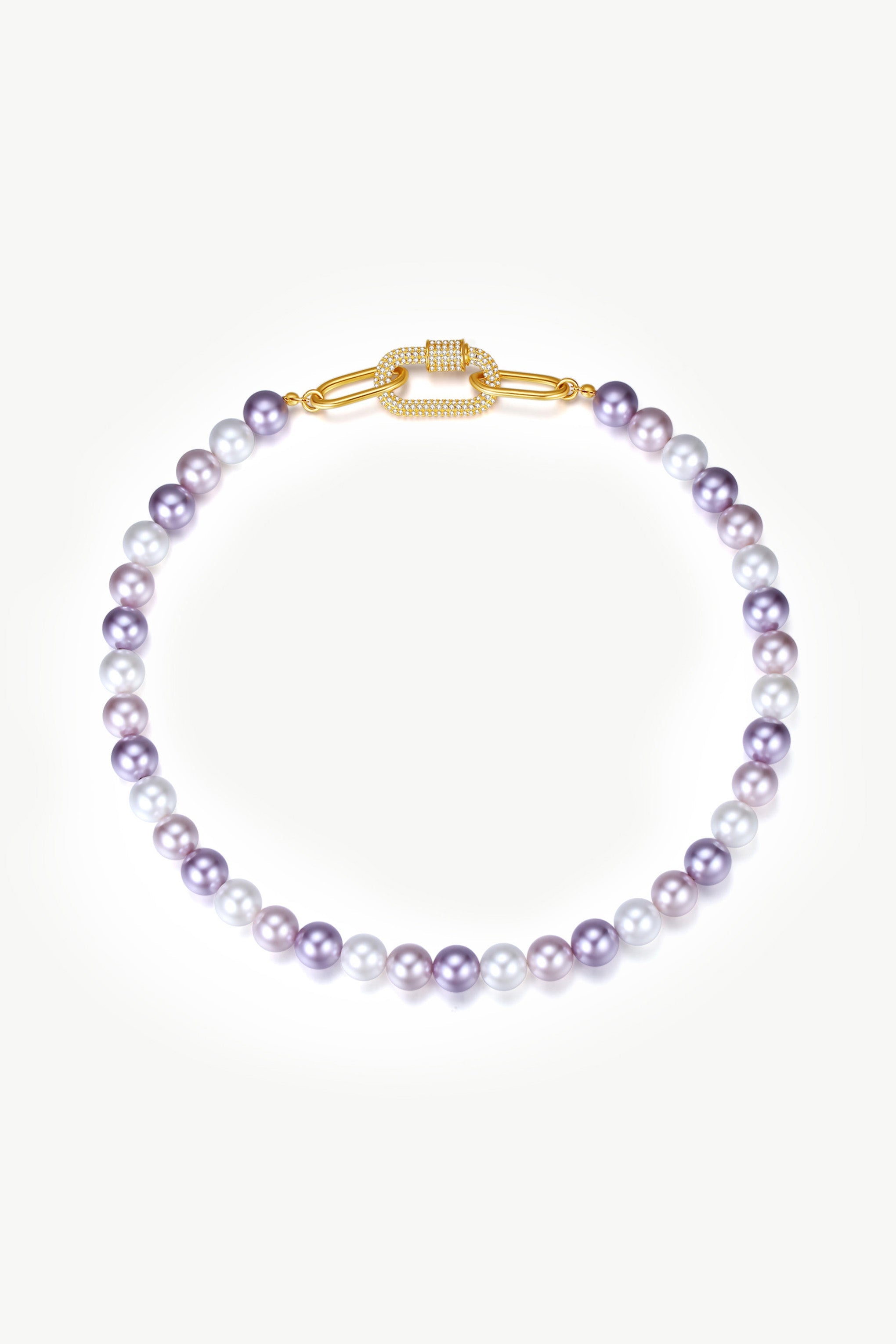 Purple Shell Pearl Necklace with Gem-Encrusted  Carabiner Lock (Small)