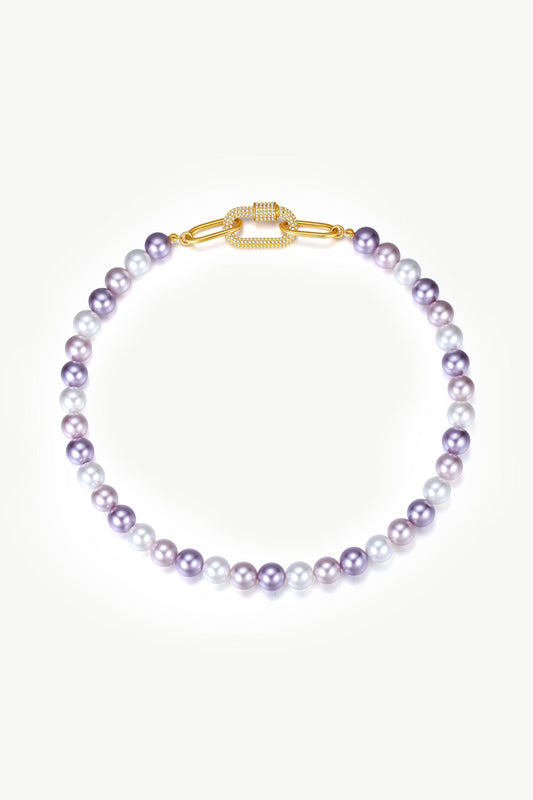 Purple Shell Pearl Necklace with Gem-Encrusted  Carabiner Lock (Small)