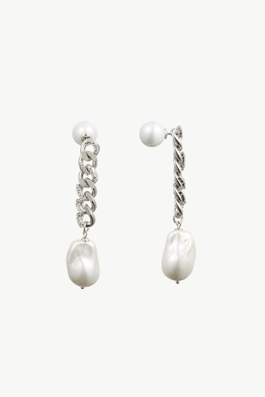 Silver Chain Baroque Pearl Drop Earrings