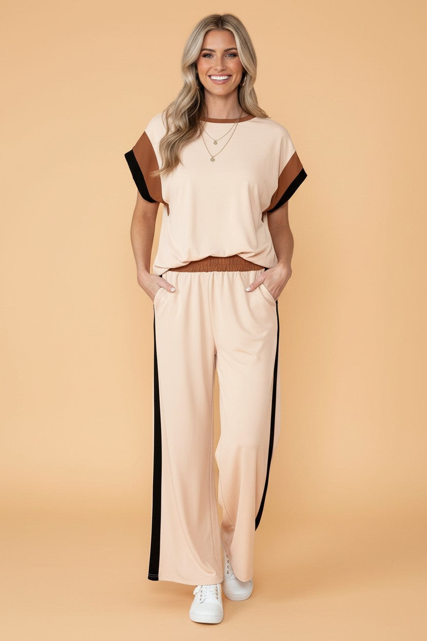 Colorblock Cap Sleeve Tee and Pants Set