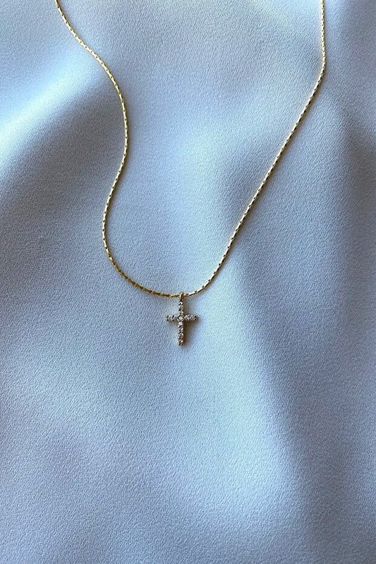 Zircon Stone Cross Necklace Elegant Minimal Women Jewelry