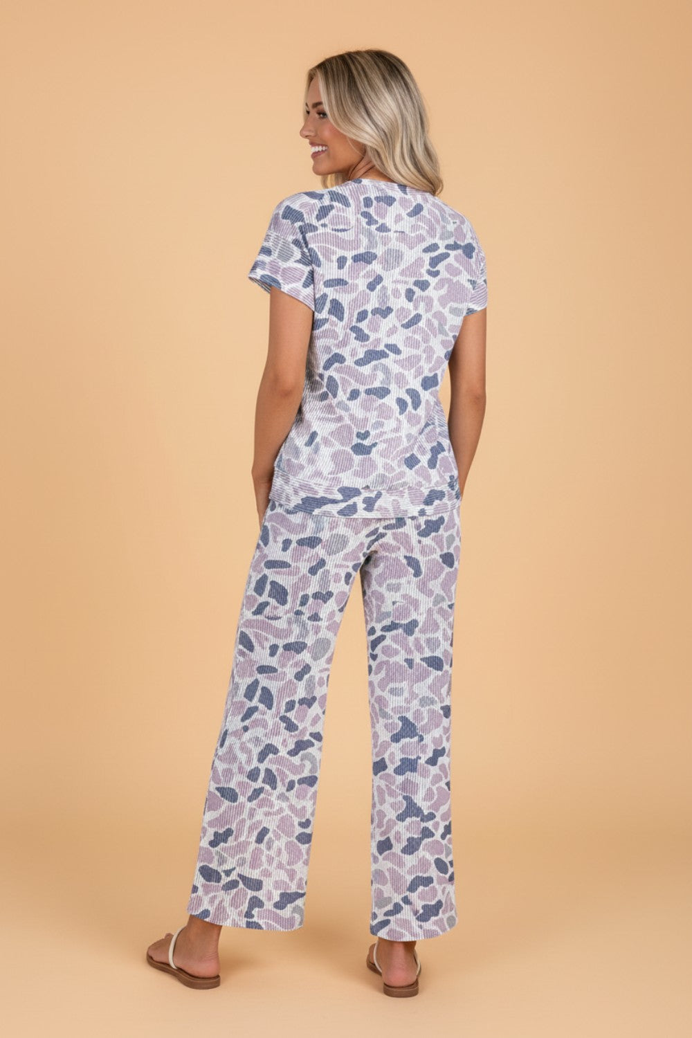 Camo Corded Knit Tee & Drawstring Pants Set