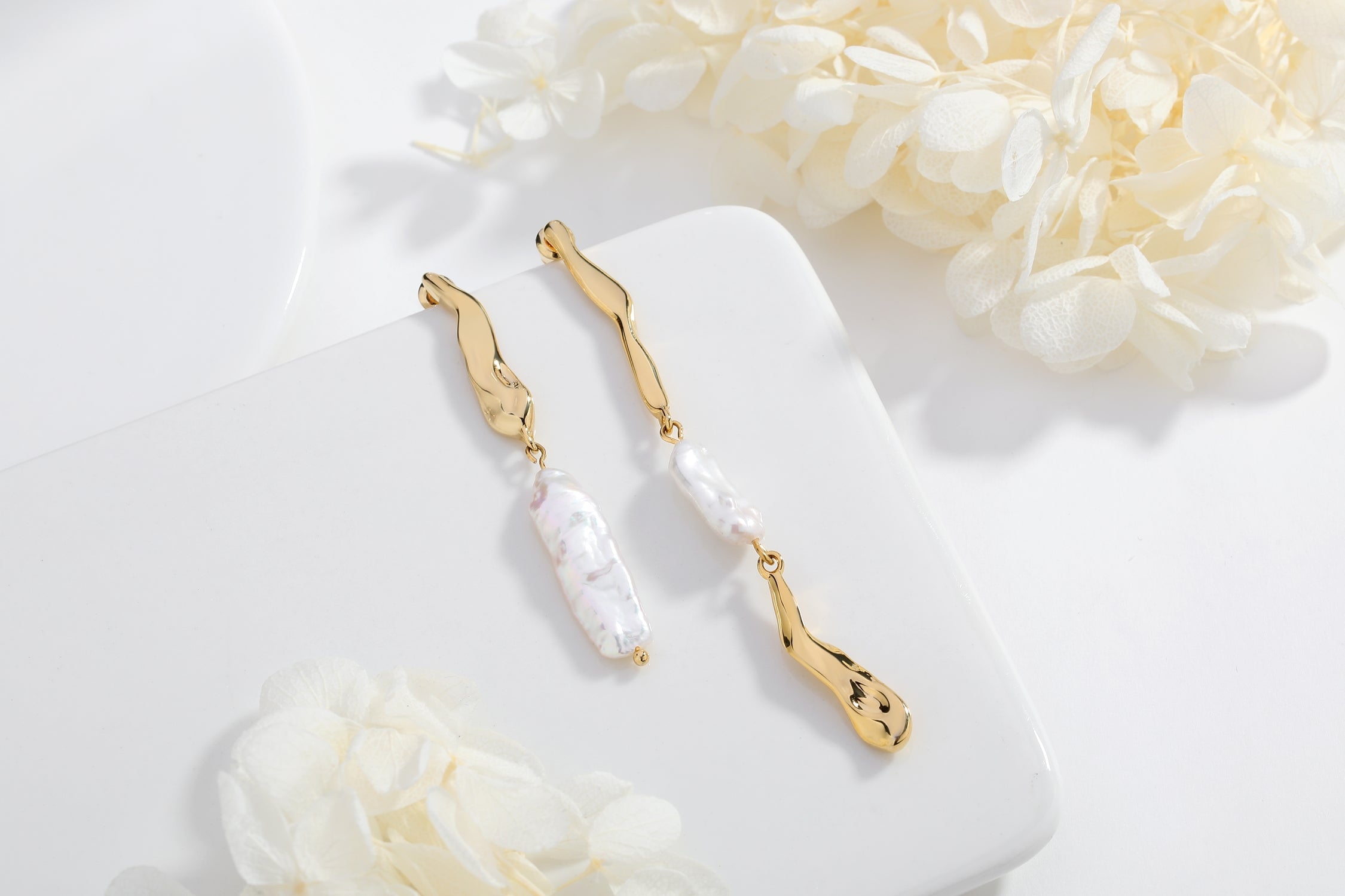 Asymmetrical Molten Baroque Pearl Earrings