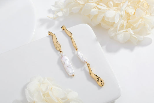 Asymmetrical Molten Baroque Pearl Earrings