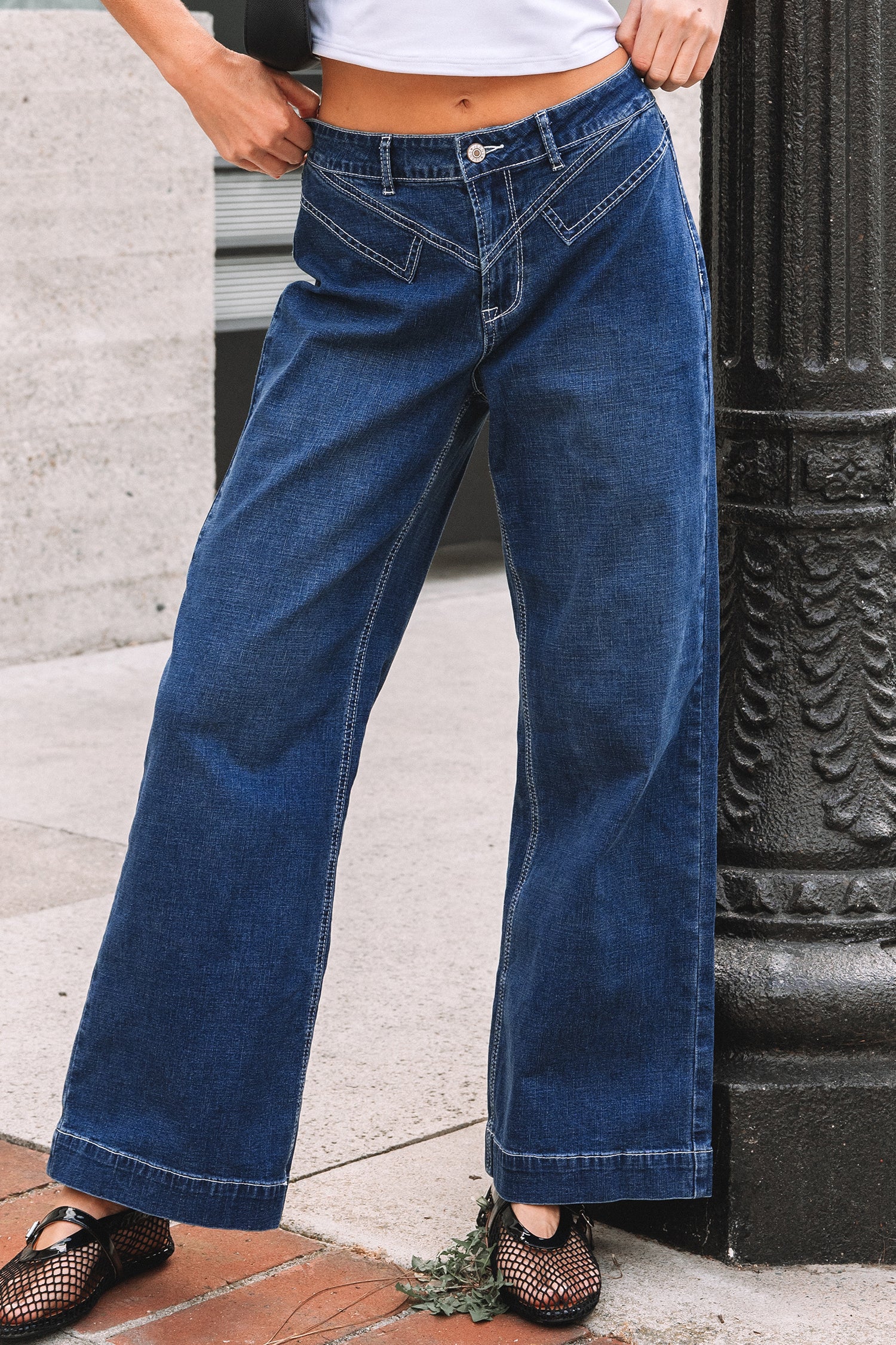 XX Denim Stitch High-Waist Cuff Jeans