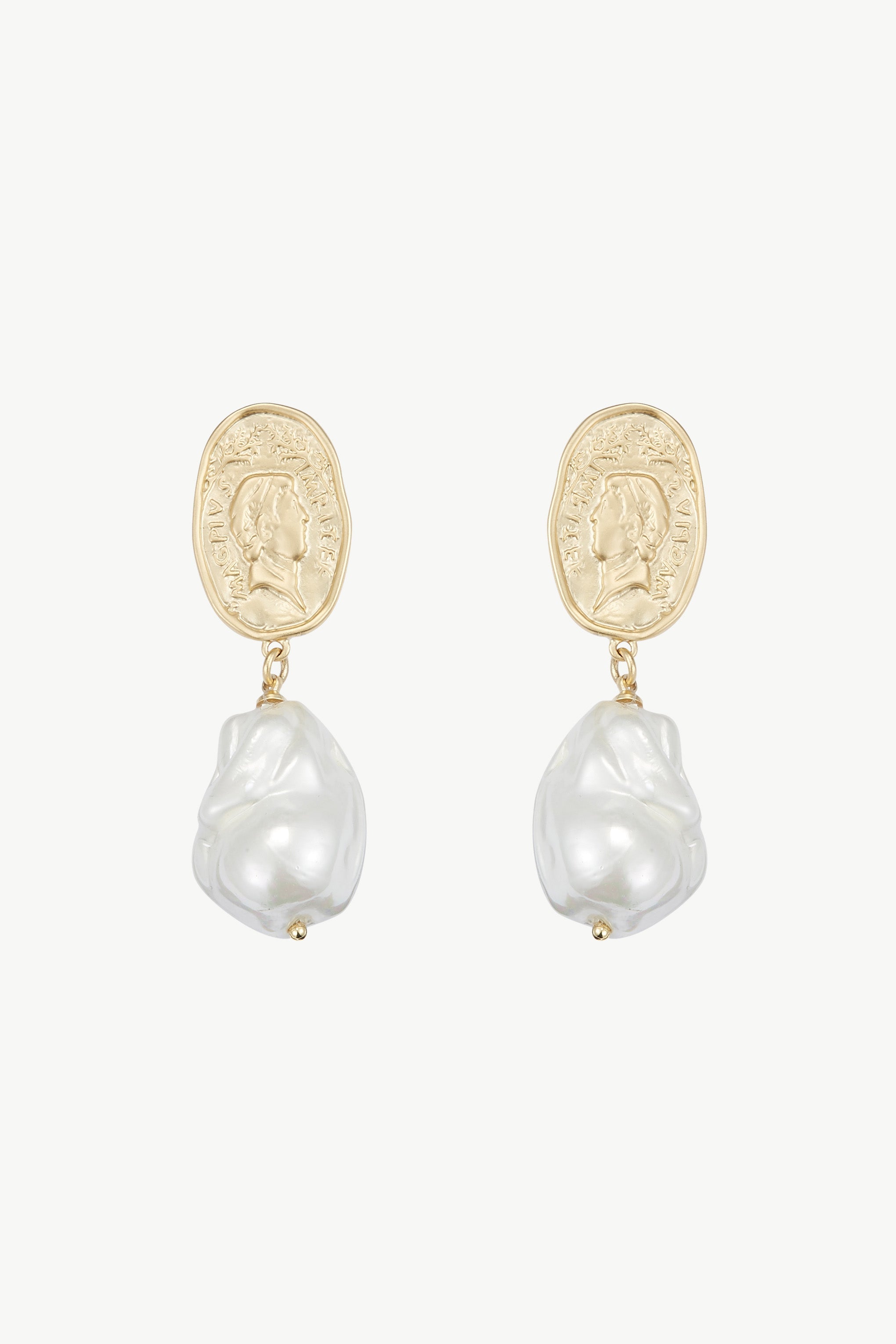 Matted Gold Sculpted Oversized Baroque Pearl Drop Earrings