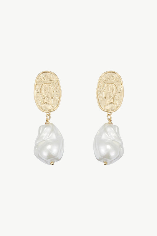 Matted Gold Sculpted Oversized Baroque Pearl Drop Earrings