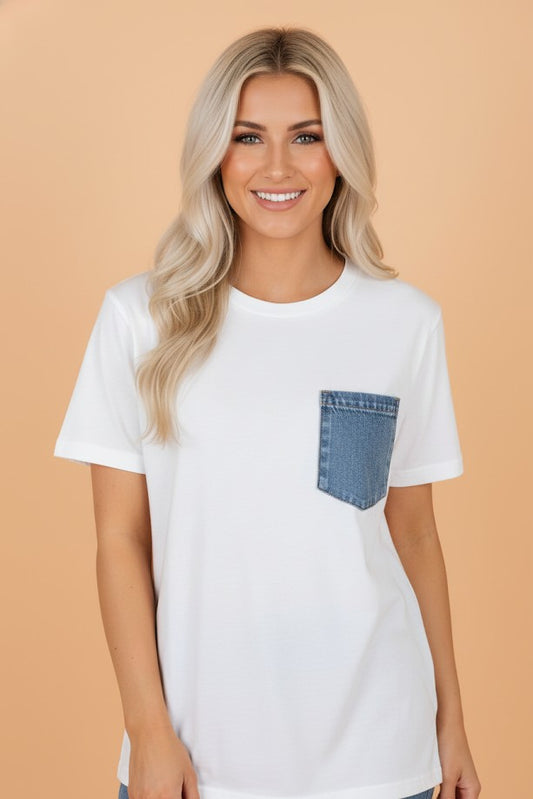 Colorblock Chest Pocket Patch Short Sleeve Top