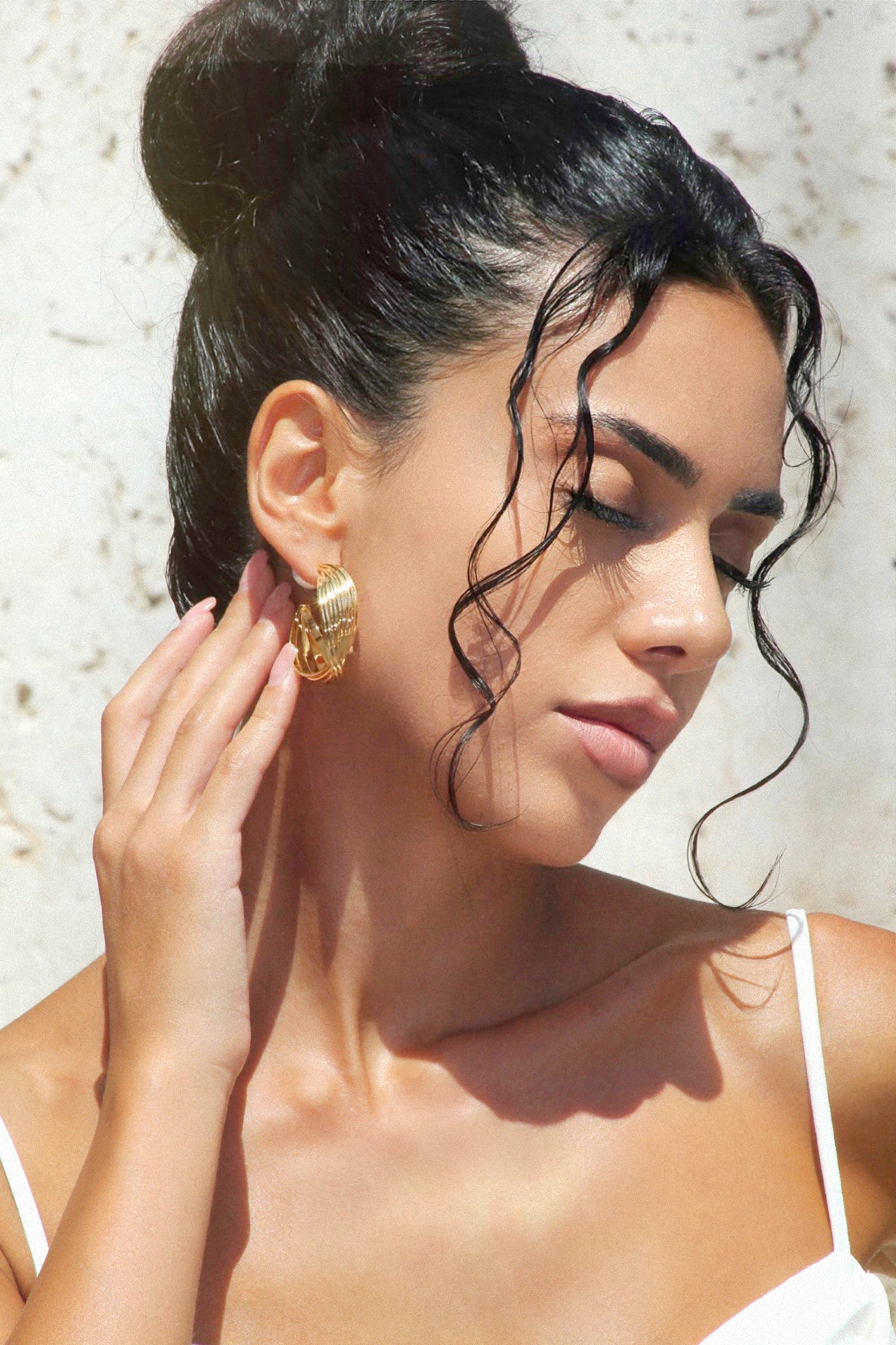 Gold Wave Hoop Earrings