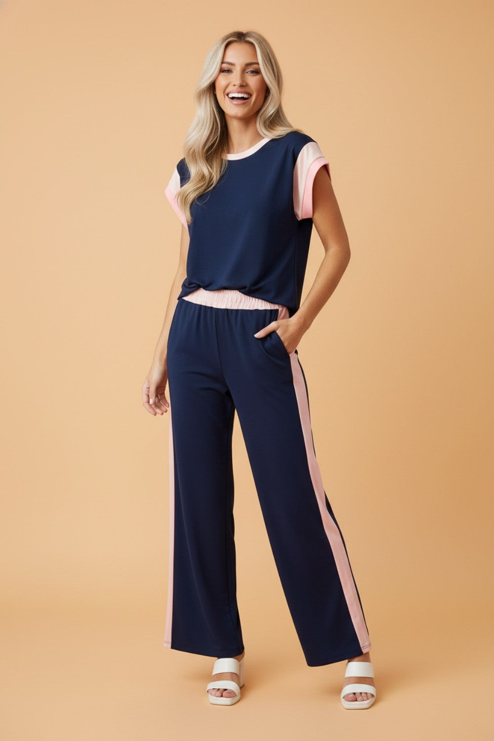 Colorblock Cap Sleeve Tee and Pants Set