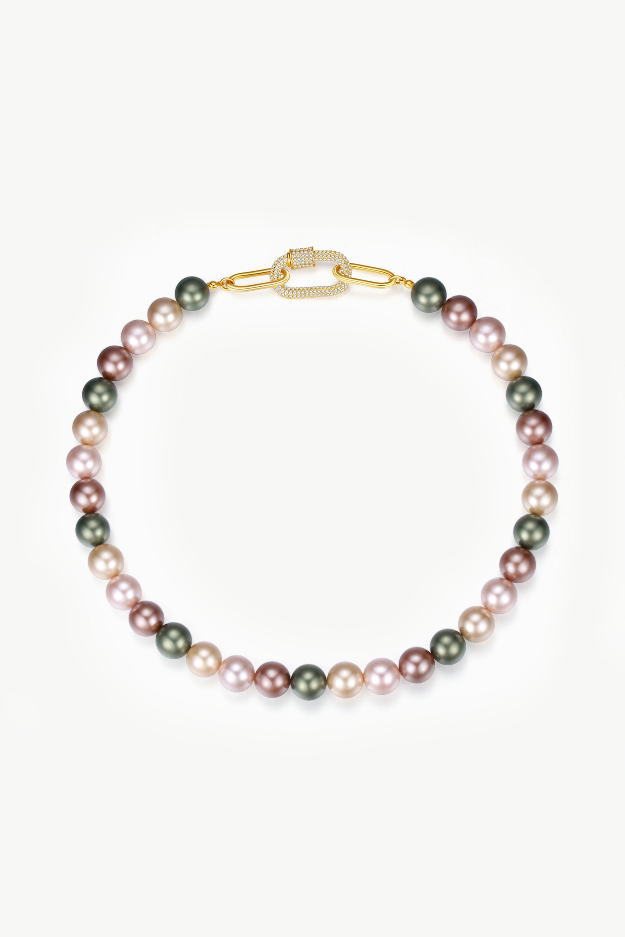 Gold Shell Pearl Necklace with Gem-Encrusted  Carabiner Lock (Small)