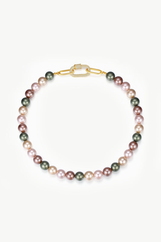 Gold Shell Pearl Necklace with Gem-Encrusted  Carabiner Lock (Small)