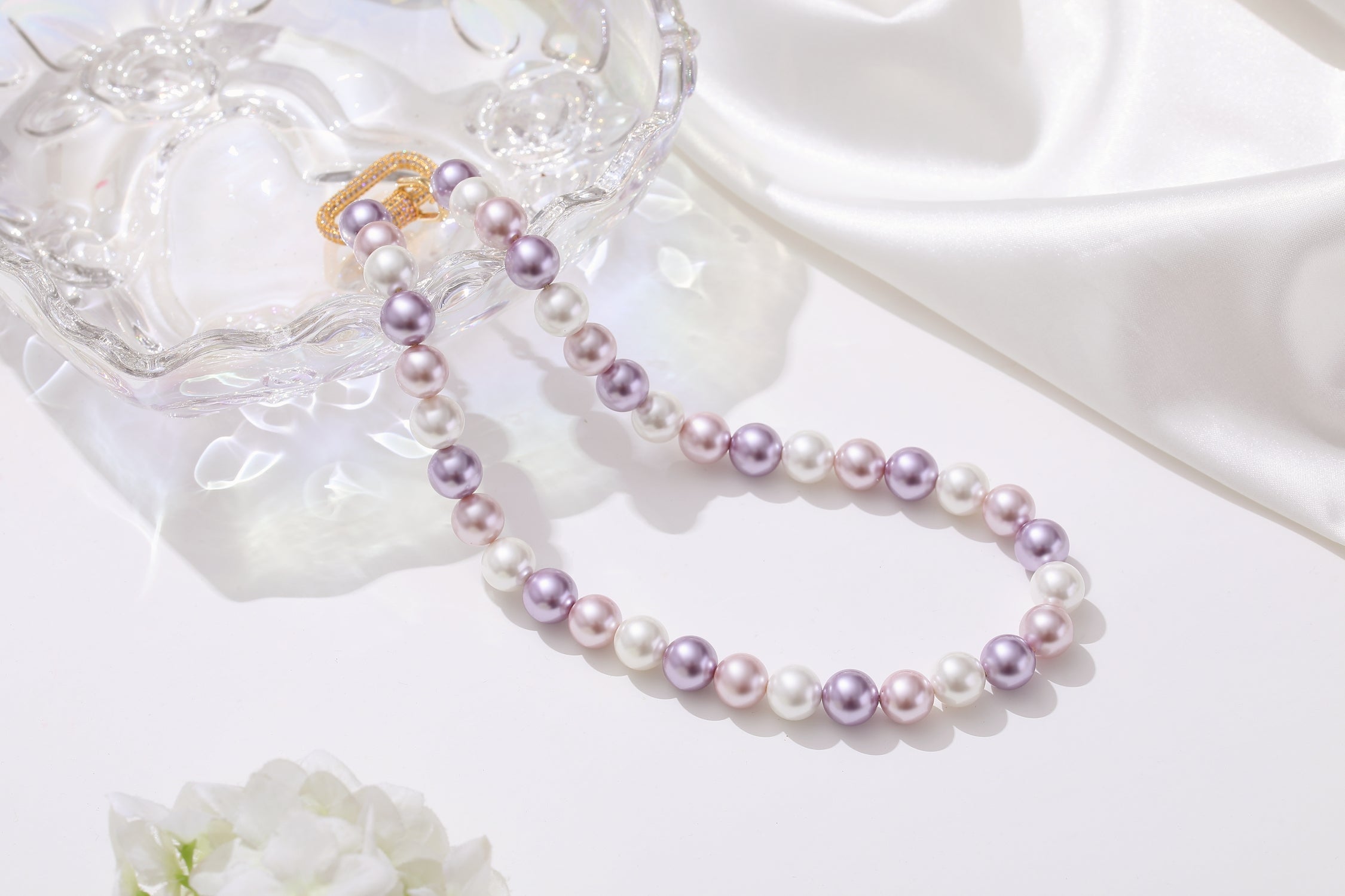 Purple Shell Pearl Necklace with Gem-Encrusted  Carabiner Lock (Small)