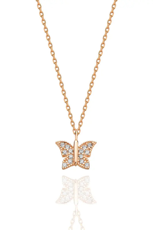 925 Sterling Silver Rose Gold Butterfly Necklace Women Pendant Jewelry