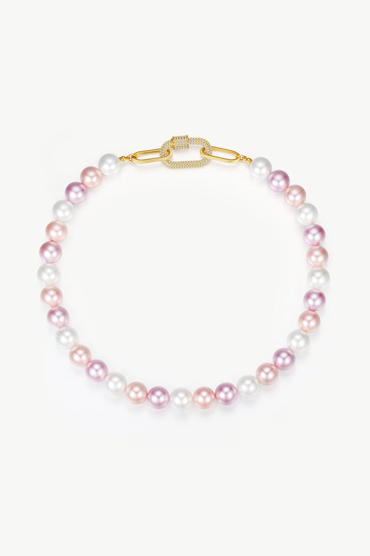 Pink Shell Pearl Necklace with Gem-Encrusted  Carabiner Lock (Large)