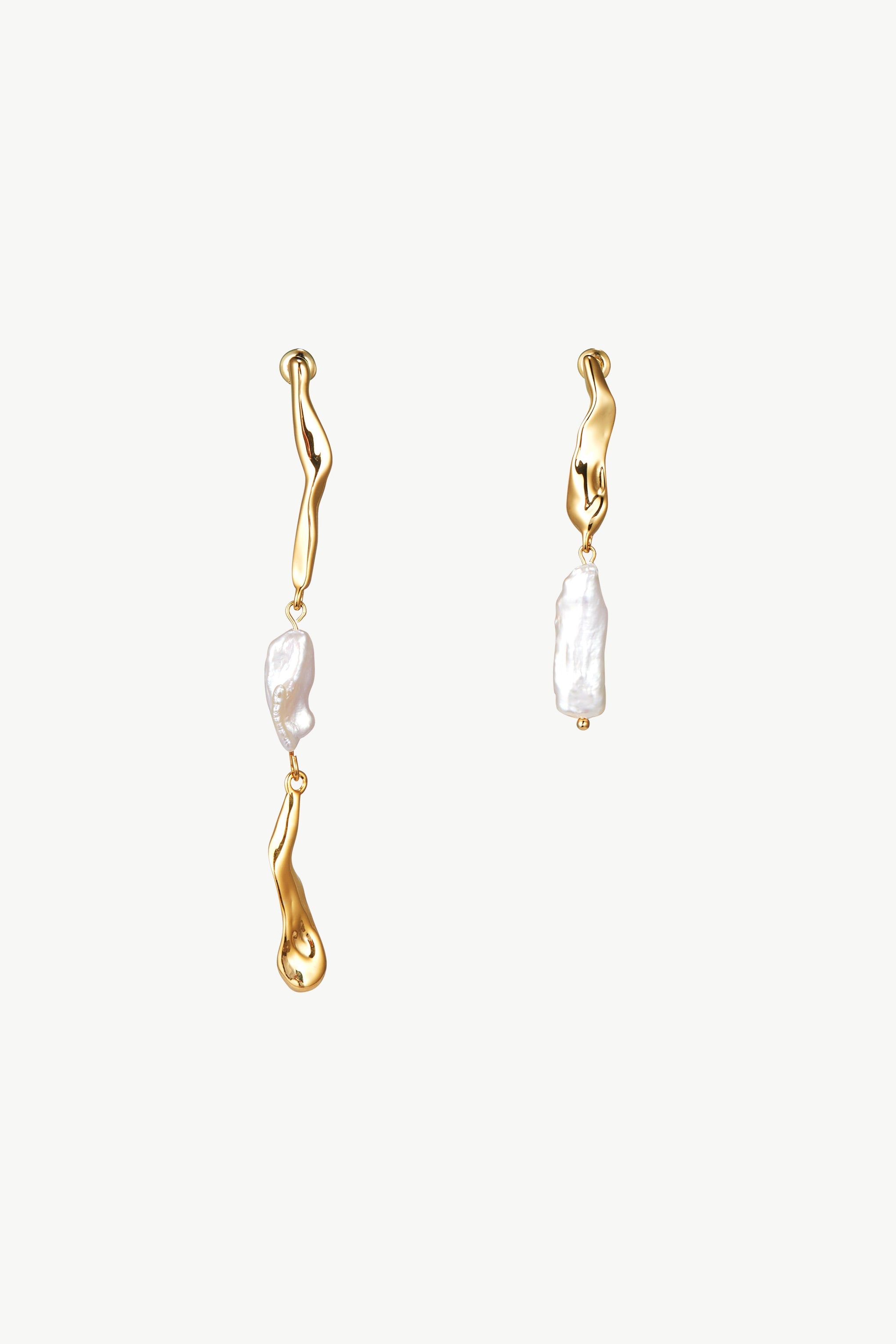 Asymmetrical Molten Baroque Pearl Earrings