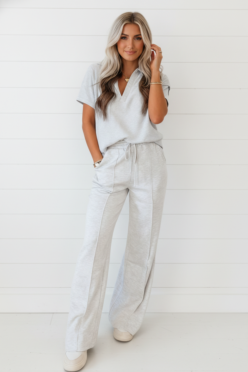 Solid Sporty Polo Tee & Drawstring Pants Set