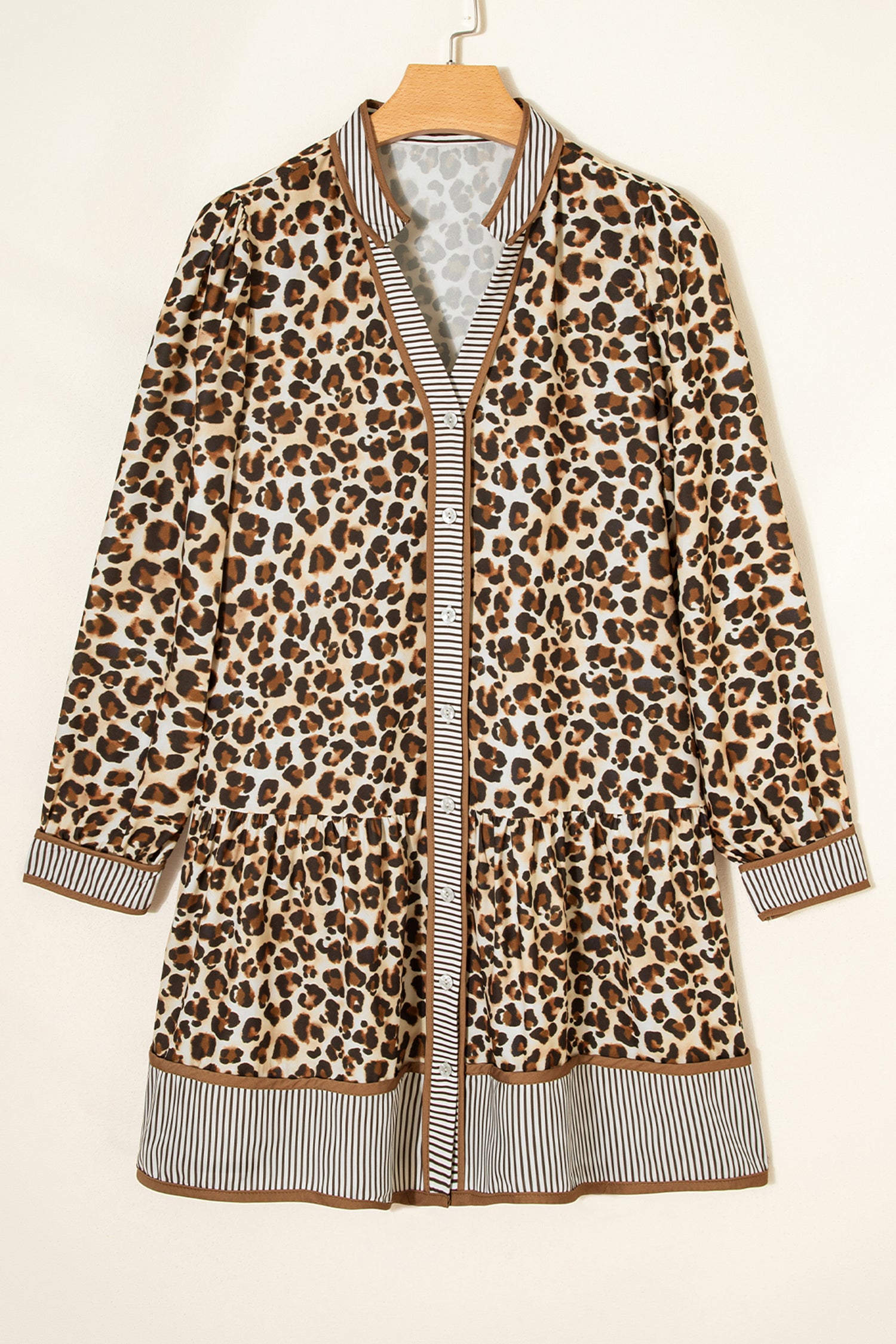 Leopard Stripe Trim V-Neck Mini Dress