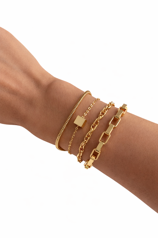 Bracelet Set Adjustable Four Piece Stackable Modern Minimalist Jewelry