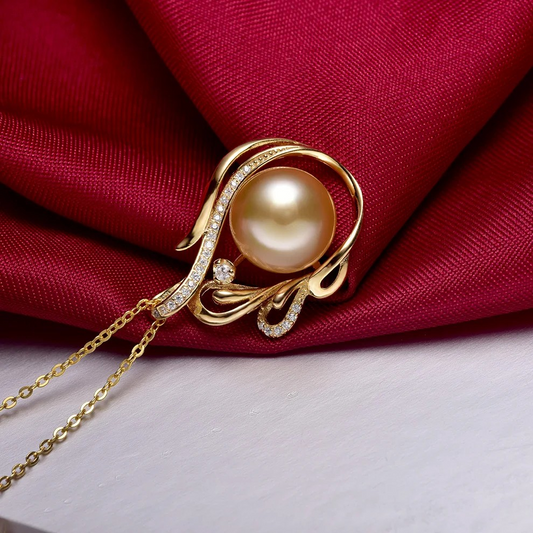 11-12mm 925 Silver Saltwater Gold Pearl Pendant