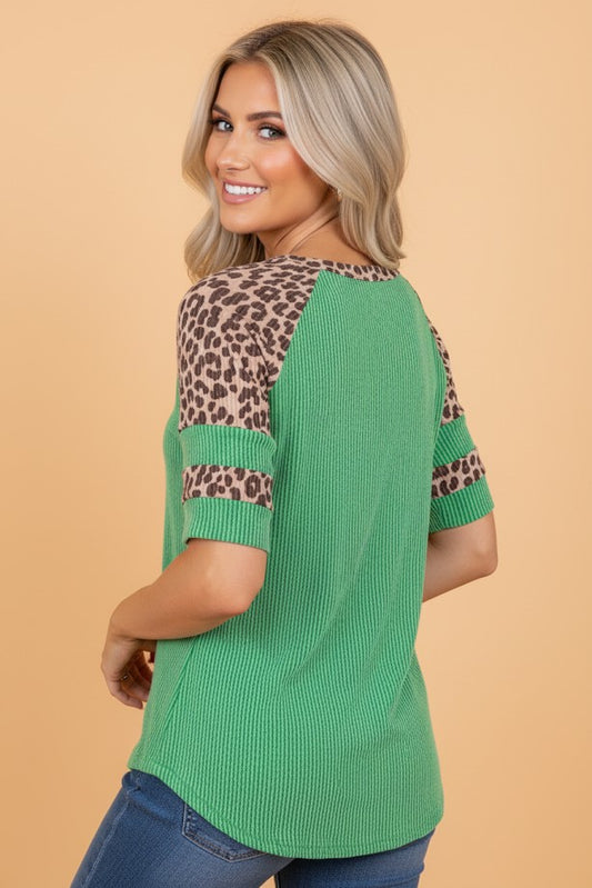 Leopard Colorblock Raglan Short Sleeve Tee
