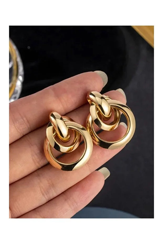 Luxury Gold Interlocking Circle Earrings Women Modern Chic Jewelry