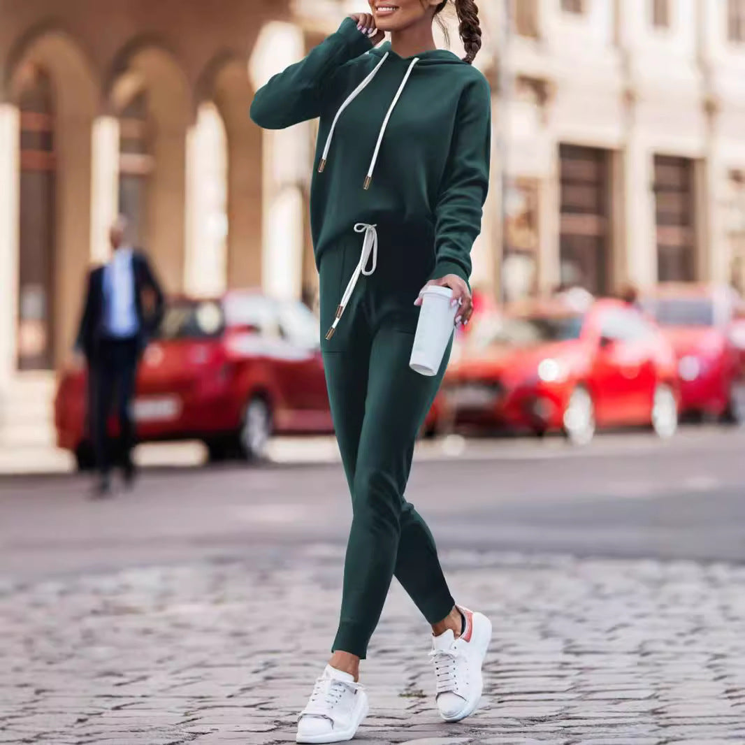 Hoodie With Drawstrings High Waist Trousers Casual Sweatshirt