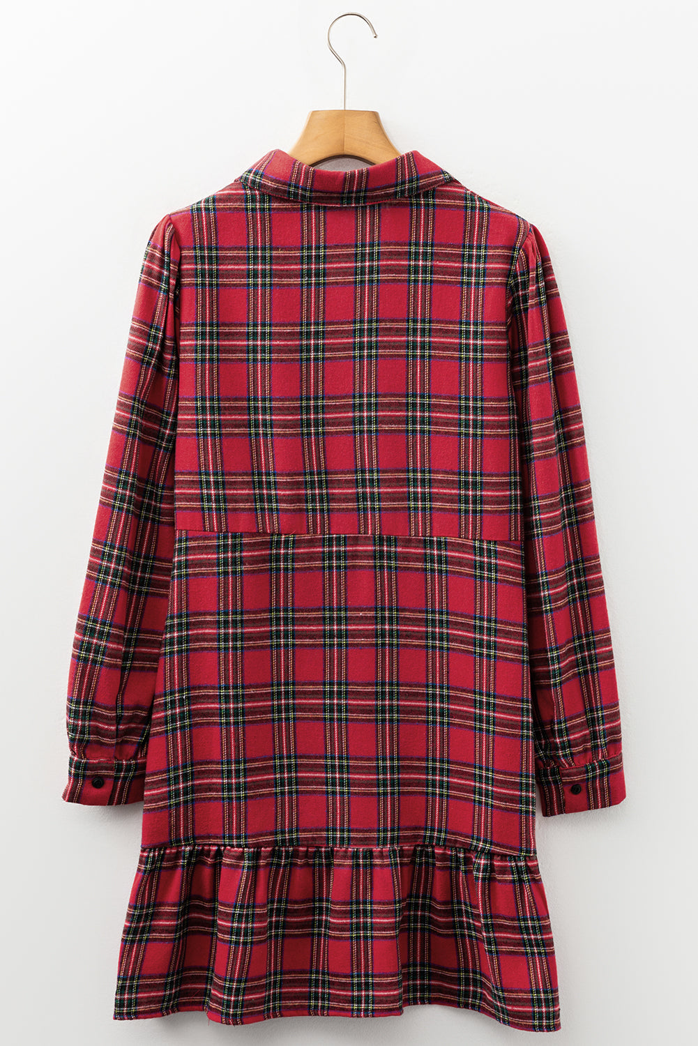 Plaid Ruffle Hem Collared Half-Button Mini Dress