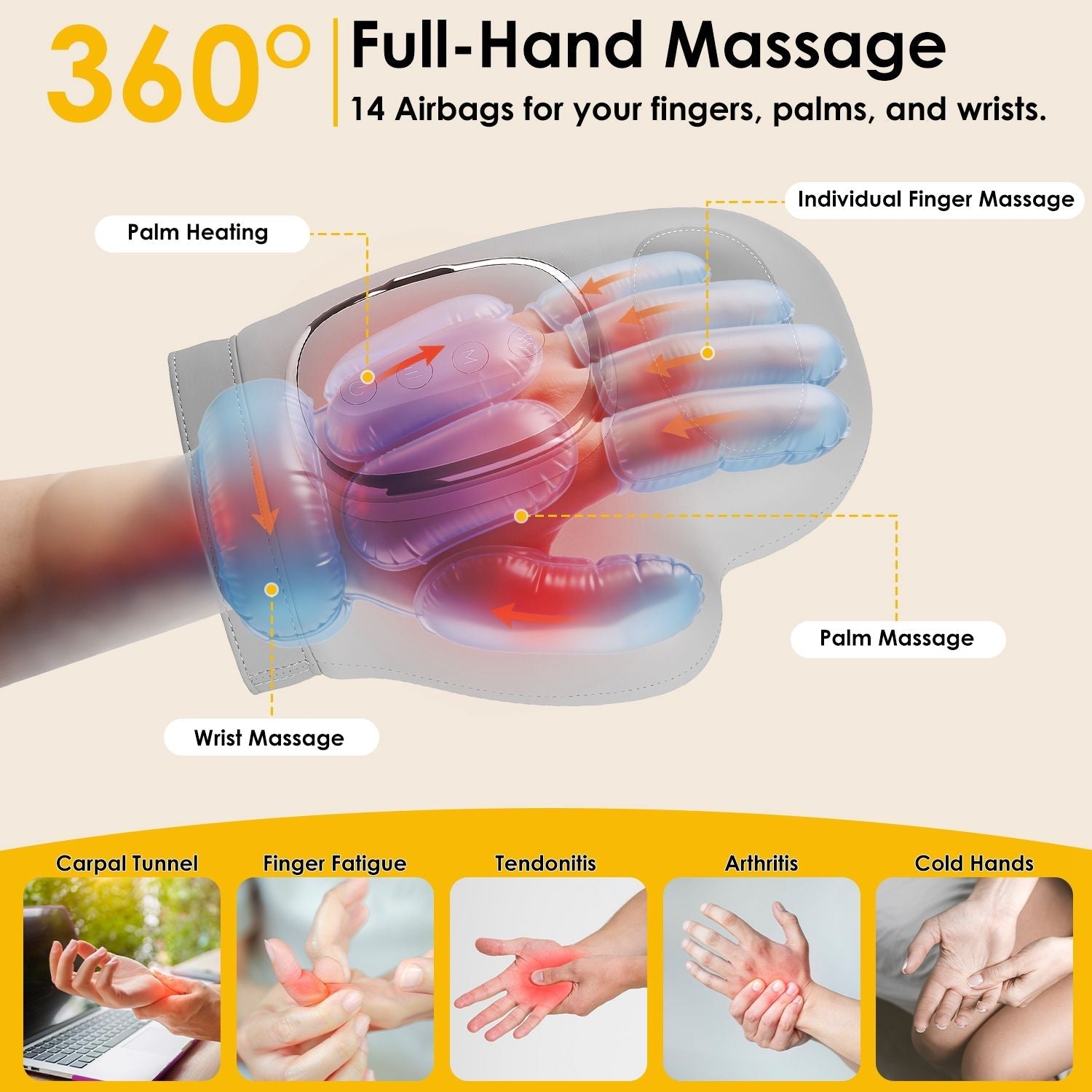 Hand Massager With Heat Compression Cordless Hand Massager for