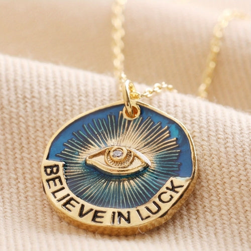 Women Necklace Believe in Luck Devil's Eye Letter Pendant Necklace
