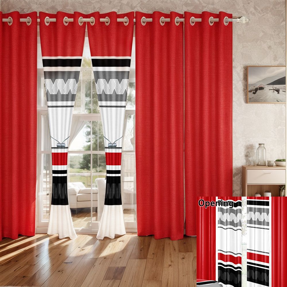 9-Piece Red & Geometric Zigzag Bedding & Curtain Set (Queen/King/Cal
