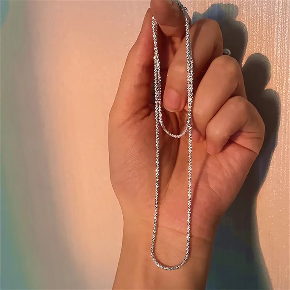 2 Pcs 925 Silvery Plated Necklace, Basic Chain Locking Bone Chain