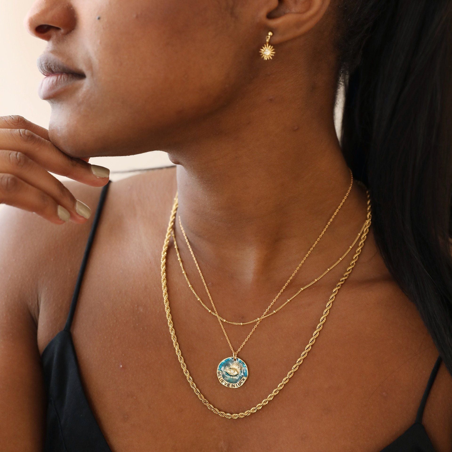 Women Necklace Believe in Luck Devil's Eye Letter Pendant Necklace
