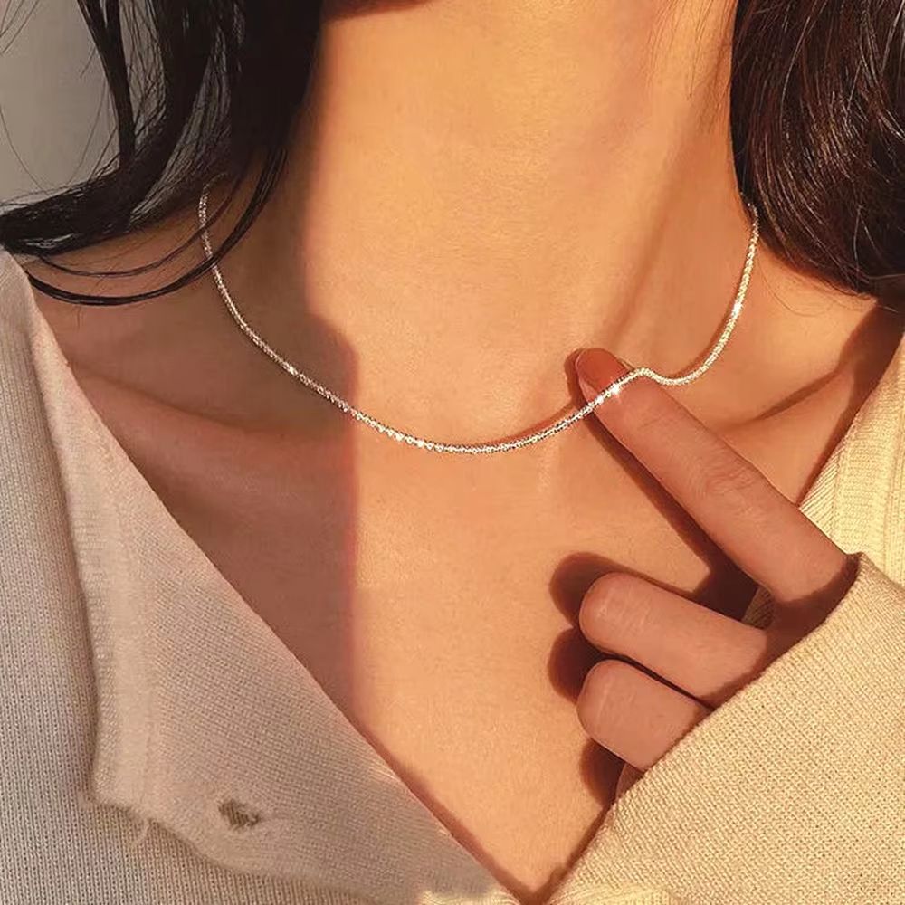 2 Pcs 925 Silvery Plated Necklace, Basic Chain Locking Bone Chain
