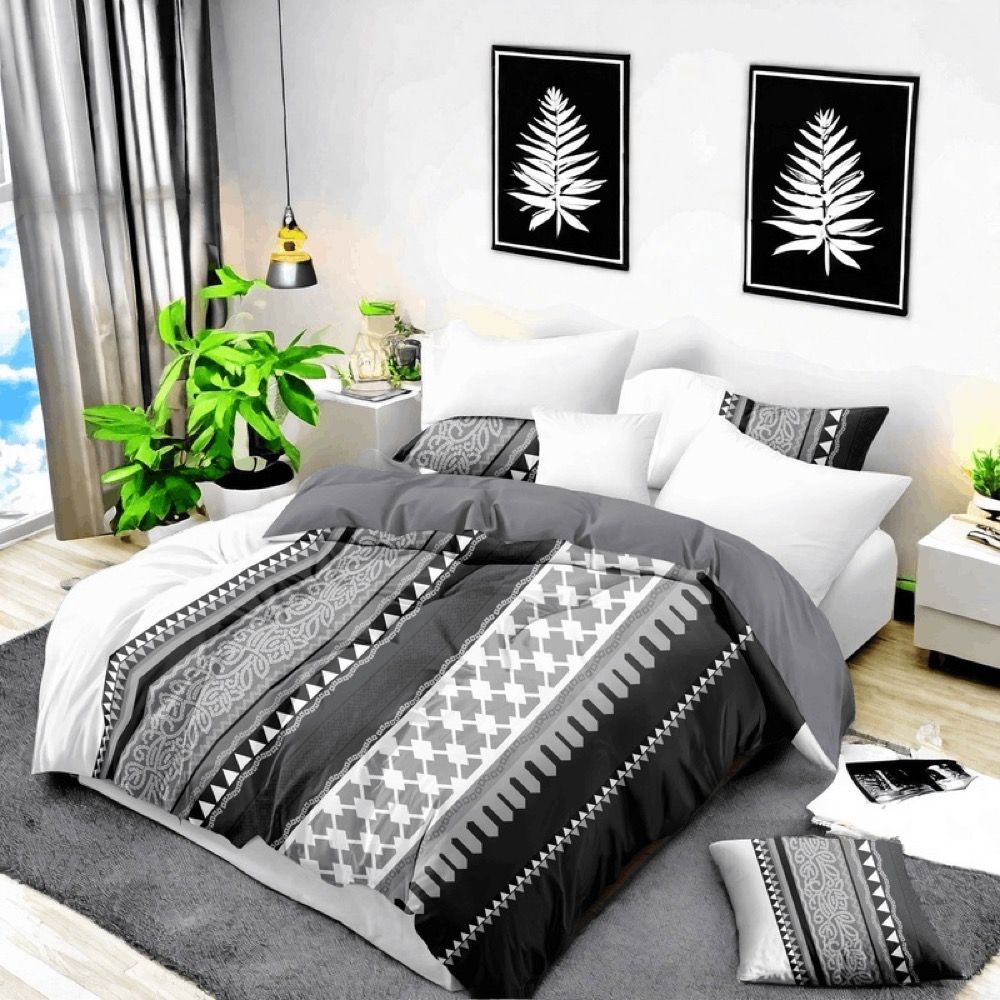 3-Piece Black & White Tribal Pattern Bedding Set (Queen/King/Cal King)