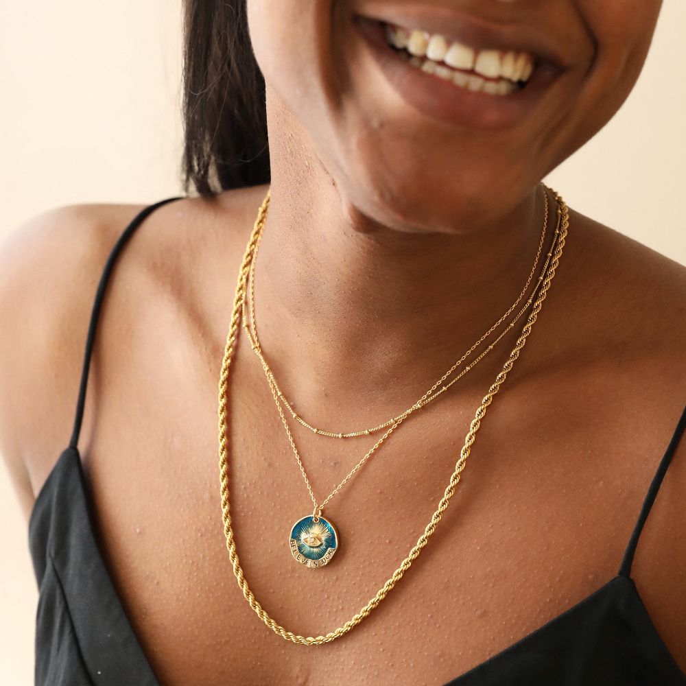 Women Necklace Believe in Luck Devil's Eye Letter Pendant Necklace