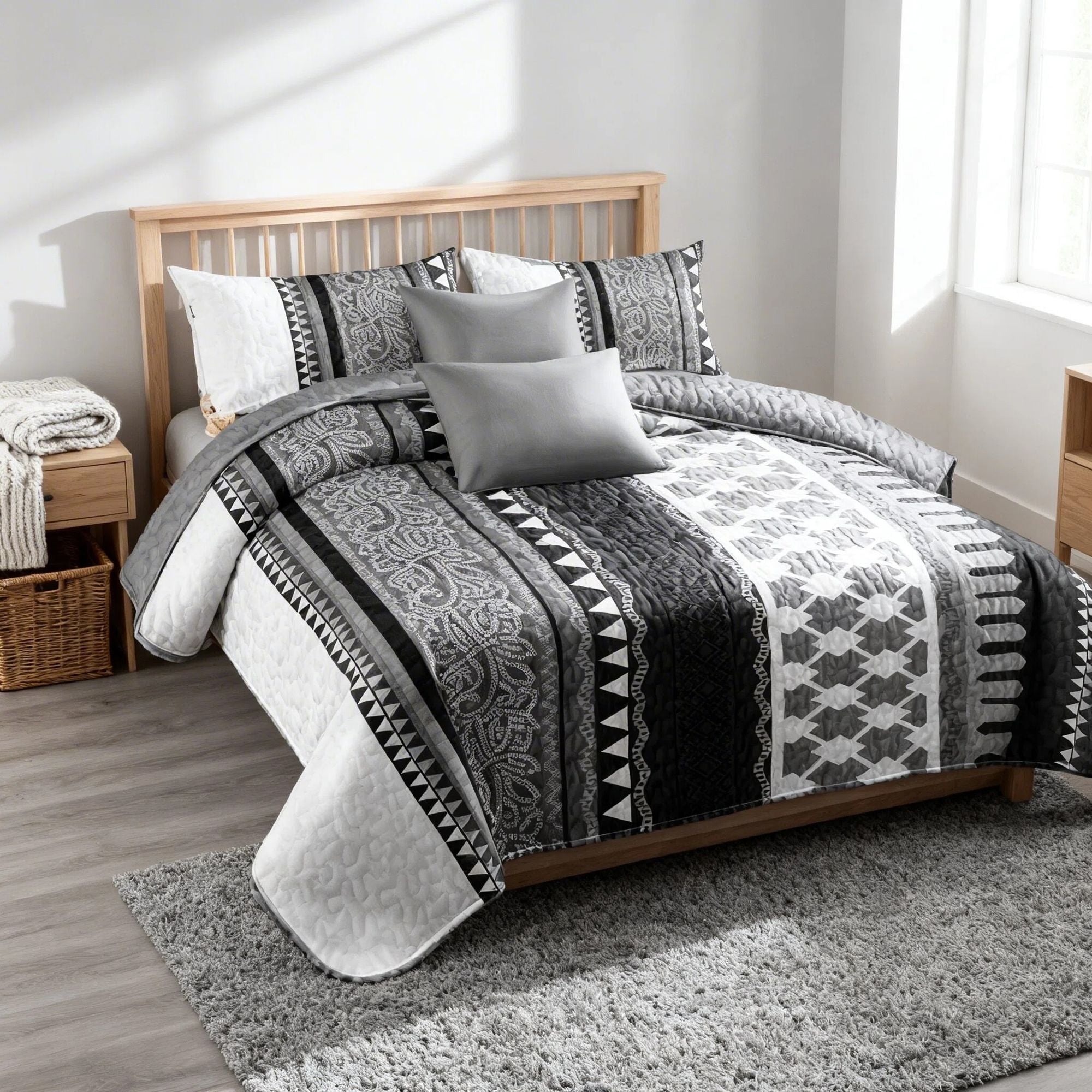 3-Piece Black & White Tribal Pattern Bedding Set (Queen/King/Cal King)