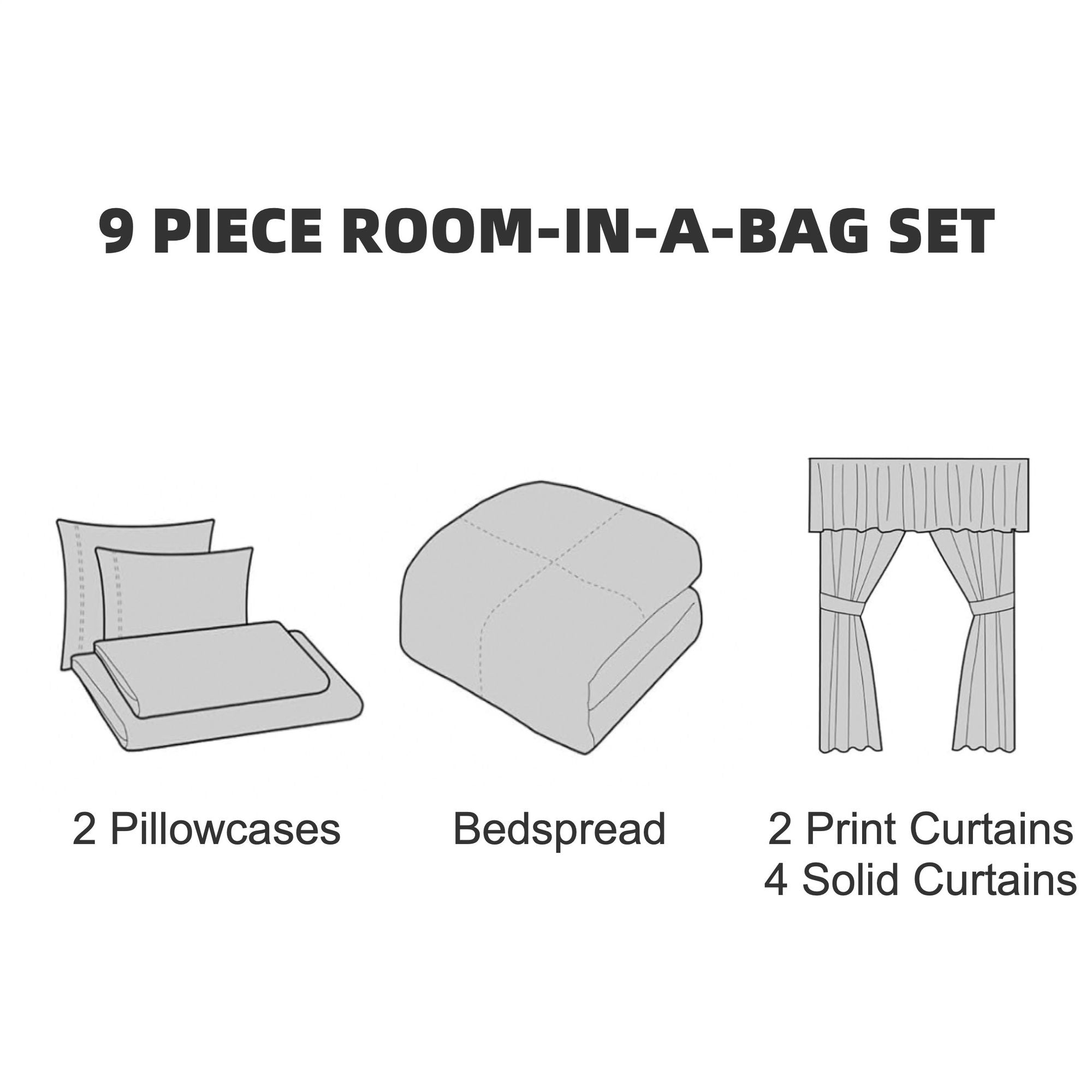 9-Piece Pink Rose Bedding & Curtain Set (Queen/King/Cal King) -