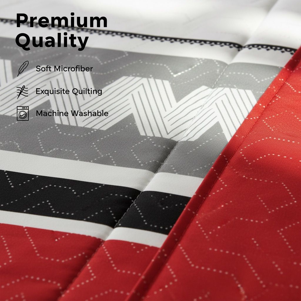 9-Piece Red & Geometric Zigzag Bedding & Curtain Set (Queen/King/Cal