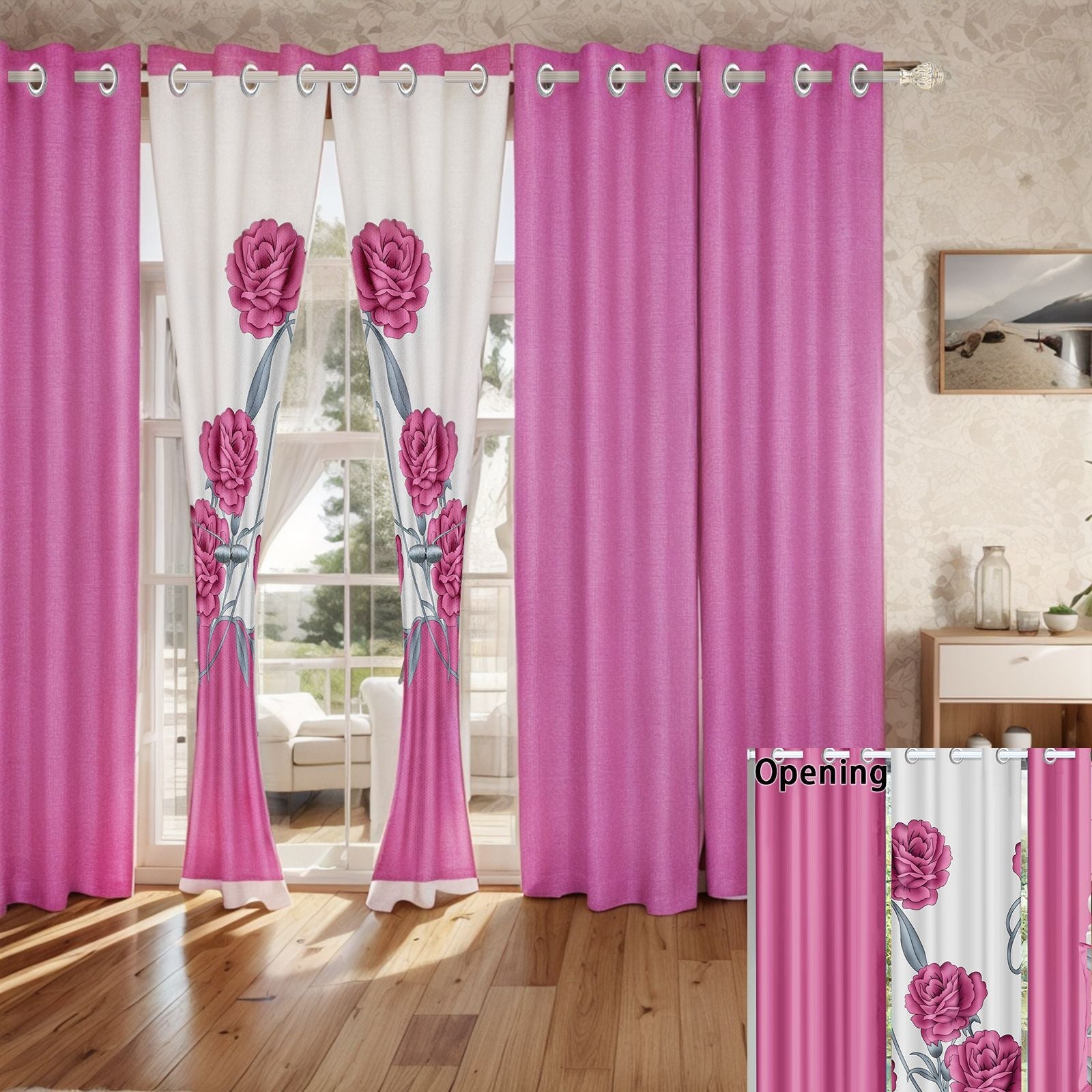 9-Piece Pink Rose Bedding & Curtain Set (Queen/King/Cal King) -
