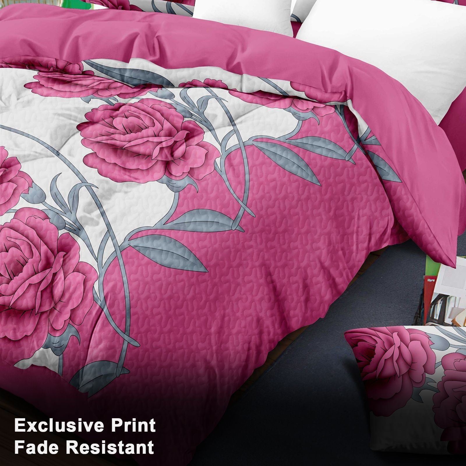 9-Piece Pink Rose Bedding & Curtain Set (Queen/King/Cal King) -