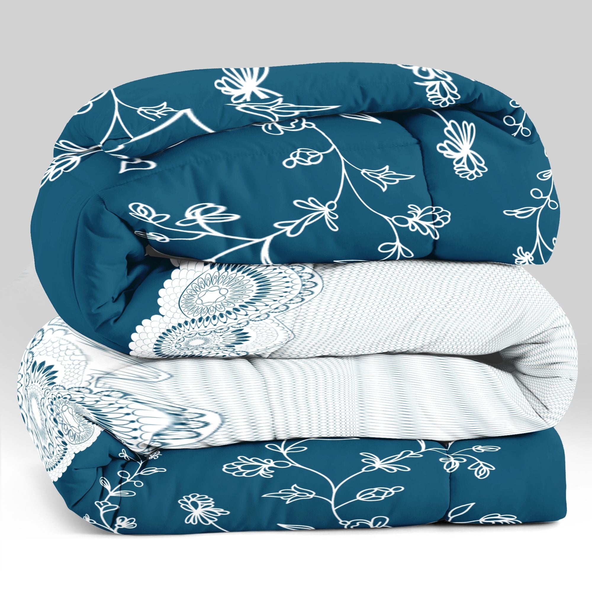 3-Piece Teal Lace Floral Bedding Set (Queen/King/Cal King) - Quilted
